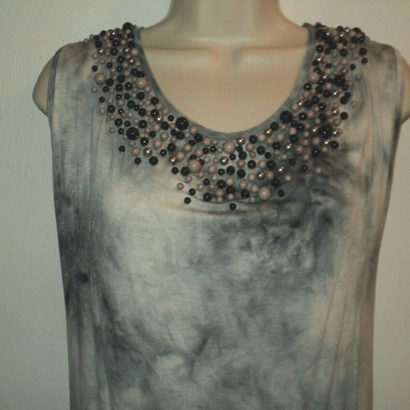 Boston Proper XS Tank Top Tie-Dyed Gray Beaded - Picture 2 of 7